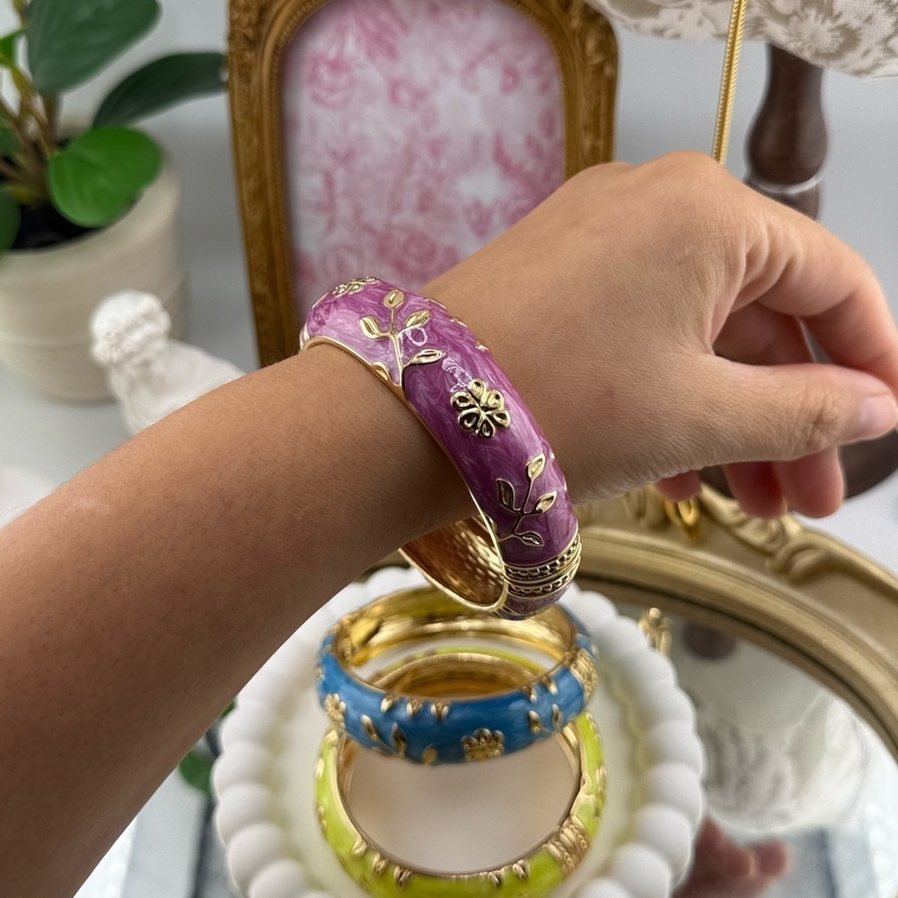 Hand Painted Purple Enamel Bangle - Picture 7 of 8